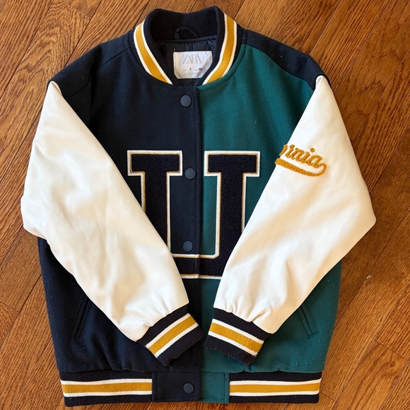 Zara Other - Zara Navy, Green & White Colorblock Letterman Jacket